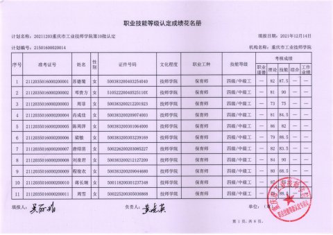 职业技能等级认定第10批成绩公示